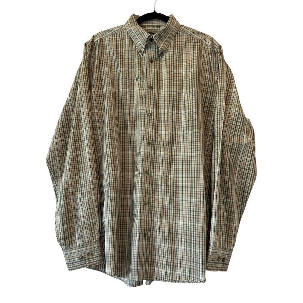 Eddie Bauer Men's Relaxed Fit Button Down Size Large Tall Green/Brown Plaid